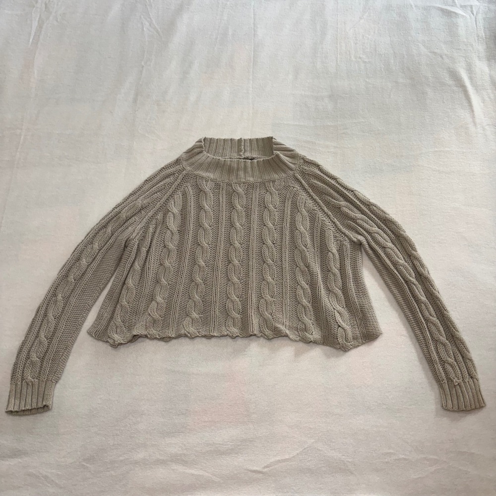 Wooden Ships Paola Buendia Gray Cable Knit Cropped Sweater Mock Neck Small